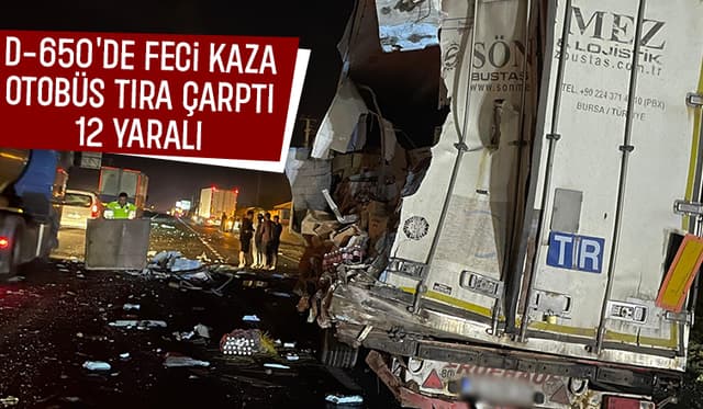 Yolcu otobüsü tıra çarptı: 12 yaralı