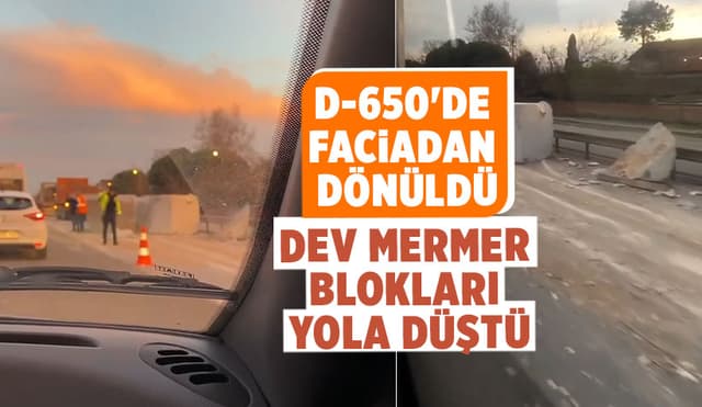 Tırdaki Dev Mermer Blokları Karayoluna Düştü