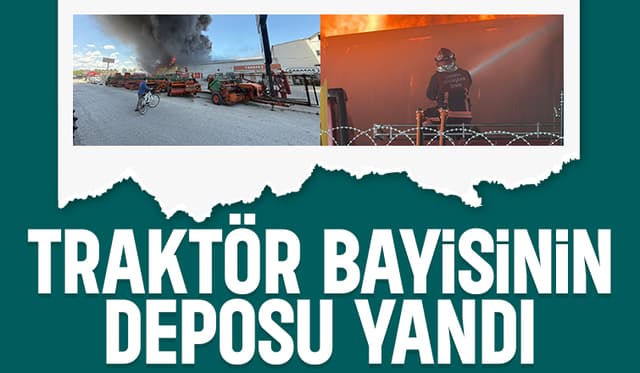 Snayi traktör bayisinin deposu alev alev yandı