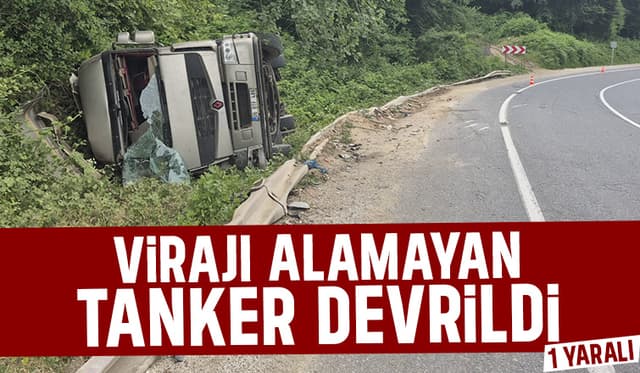 Reşadiye virajında tanker devrildi