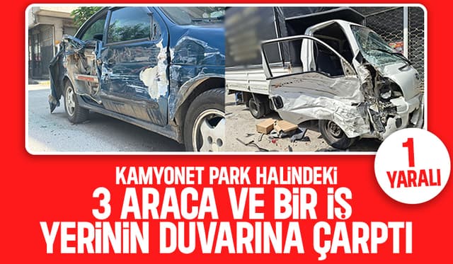 Hakimiyetini Kaybeden Kamyonet Park Halindeki Araçlara Daldı