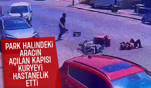 Açılan araç kapısı moto kuryeyi yaraladı