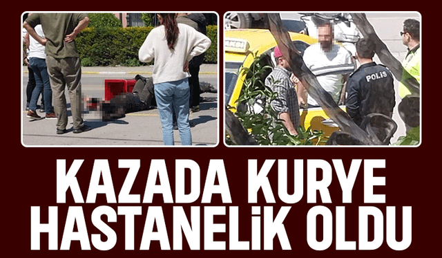 Ticari taksi ile moto kurye çarpıştı