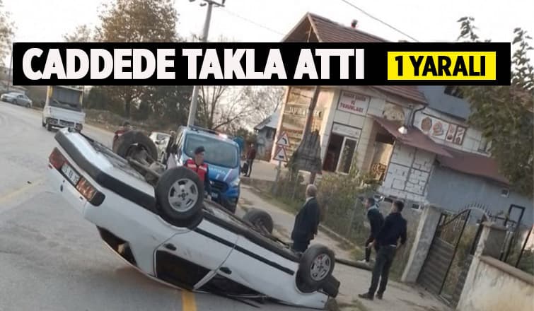 Kaldırıma Çarpan Otomobil Takla Attı