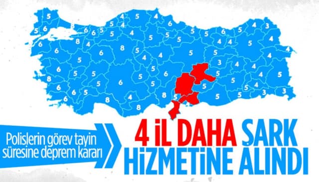 Depremin etkilediği 4 şehir, şark görevi bölgelerine dahil edildi