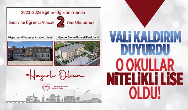 Sakarya'da iki lise sınavla öğrenci alan okullar arasına girdi