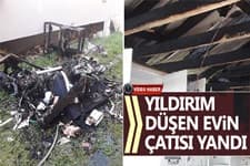Yıldırım düşen evin çatısı yandı