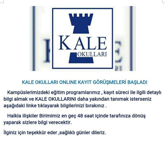 Kale Okulları Online  Kayıt Görüşmelerine Başladı