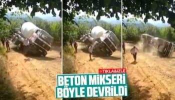 Beton mikseri böyle devrildi