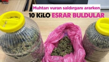Muhtarı vuran saldırganı ararken 10 kilo esrar buldular