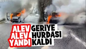 Hafif ticari araç alev alev yandı. Geriye hurda kaldı.