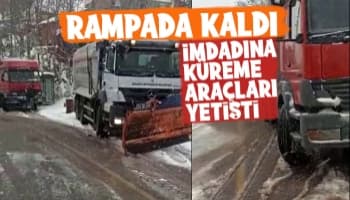 Kamyonun yardımına kar küreme araçları yetişti