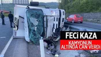 Devrilen kamyonun altında kaldı. Zonguldak Ereğli arası nakliyat yapıyordu.