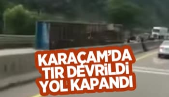 Karaçam'da tır devrildi