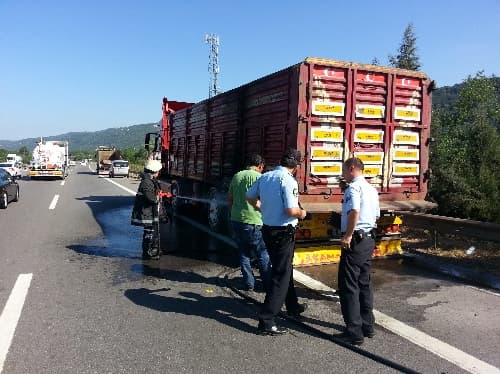 Seyir halindeki tırın lastikleri alev alınca...
