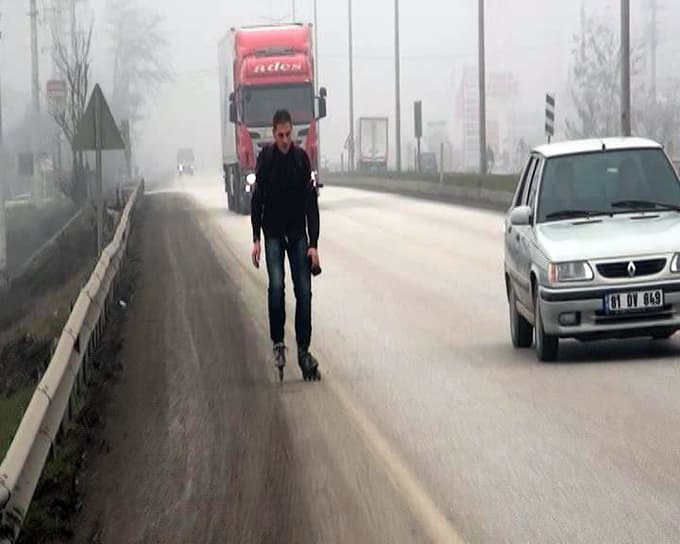 35 kilometrelik yolu patenle aşarak hastaneye gitti