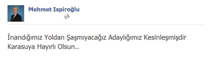 İspiroğlu aday olduğunu sosyal medyada açıkladı