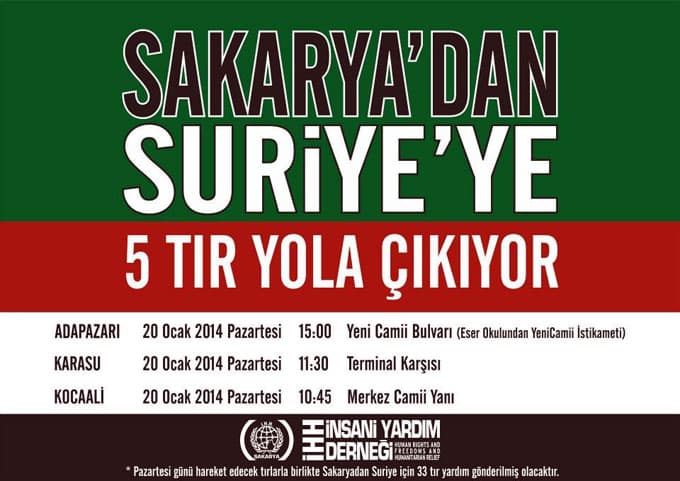 Suriye için Sakarya'dan yardım TIR'ları hareket ediyor