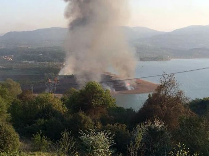 Sapanca Gölü kıyısında sazlık yangını