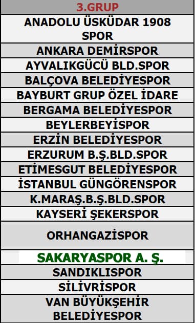 Sakaryaspor'un rakipleri belli oldu