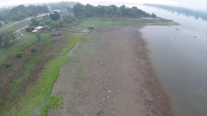 Sapanca Gölü'ndeki çekilme havadan böyle görüntülendi