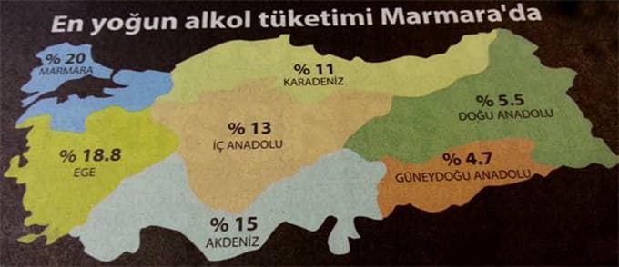 Türkiye'nin alkol haritasında Marmara birinci sırada