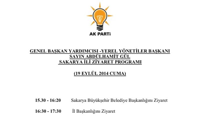 Abdülhamit Gül'ün Sakarya'yı ziyaret programı