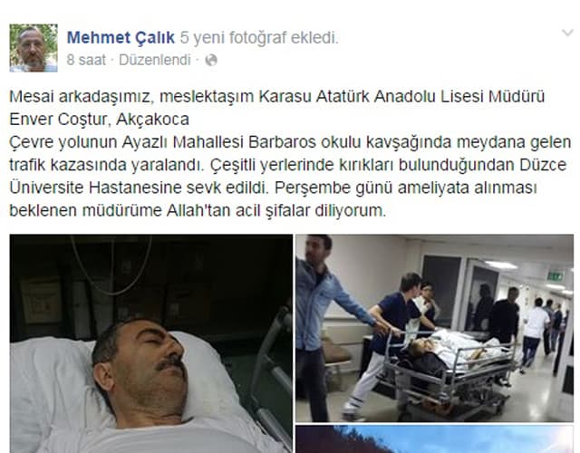 Lise Müdürü Enver Coştur Trafik Kazası Geçirdi