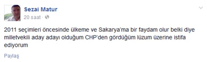 Sezai Matur istifa etti