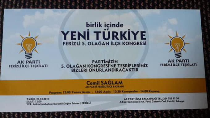 Ak Parti Ferizli İlçe Kongresi Pazar günü yapılacak