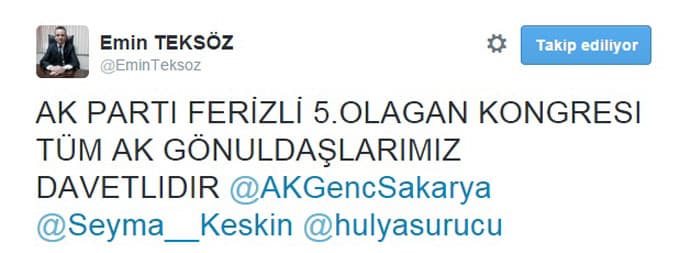 Ak Parti Ferizli İlçe Kongresi Pazar günü yapılacak