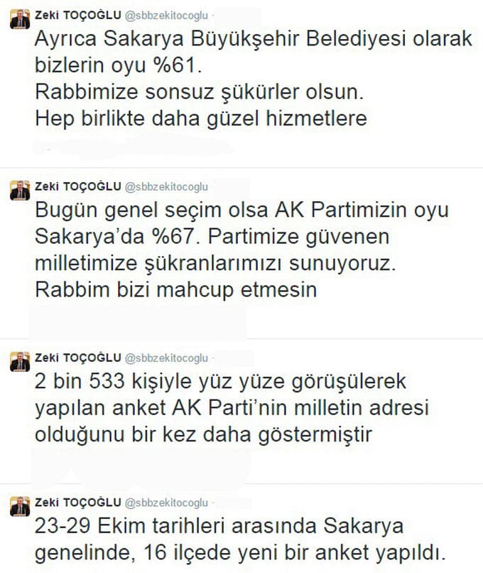 Toçoğlu yapılan ankete göre son oy oranlarını açıkladı