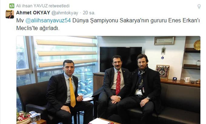 Yavuz, Dünya Şampiyonunu mecliste ağırladı
