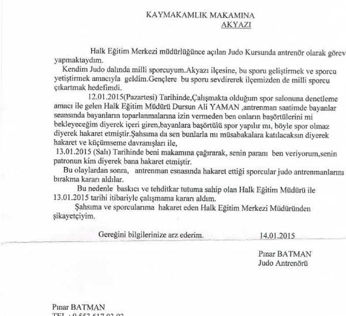Akyazı Halk Eğitim Merkezi Müdürü'ne 'başörtüsü' suçlaması
