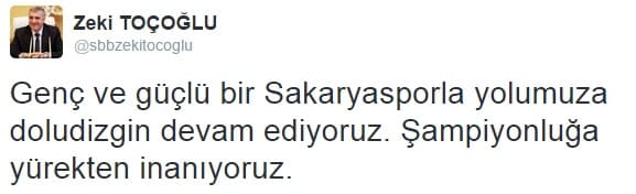 Toçoğlu; 'Şampiyonluğu Sakaryaspor Yaşayacak'