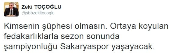 Toçoğlu; 'Şampiyonluğu Sakaryaspor Yaşayacak'