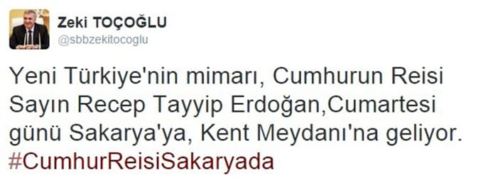 Başkan Toçoğlu Sakaryalıları mitinge davet etti