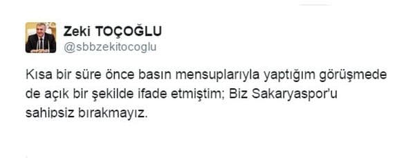 Başkan Toçoğlu, "Sakaryaspor'u sahipsiz bırakmayız"