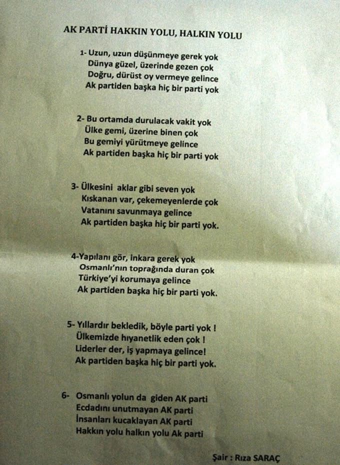 71 yaşındaki Saraç, Ak Parti'ye destek şiiri yazdı
