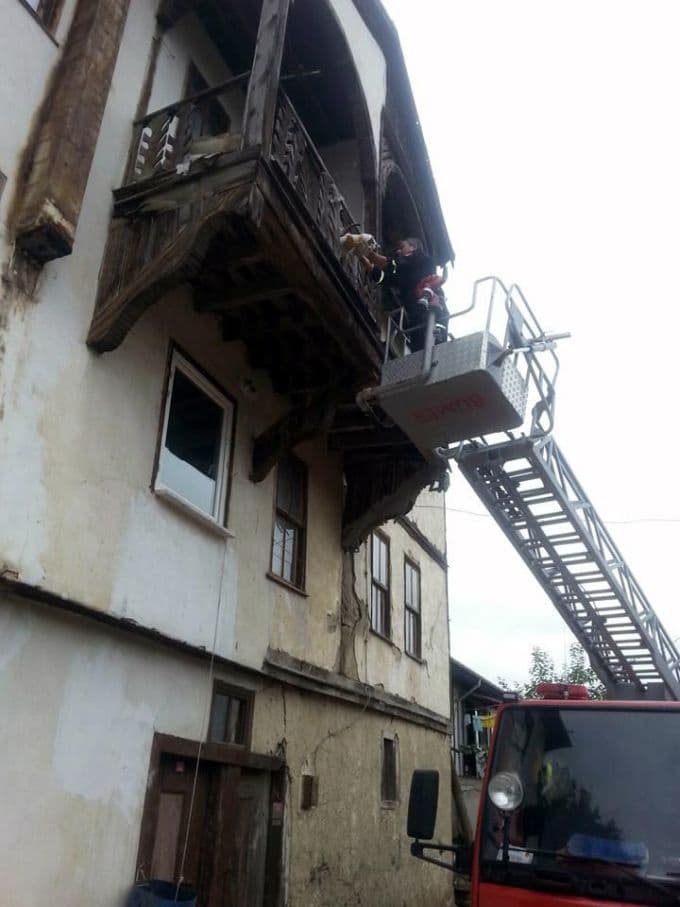 Çatıda mahsur kalan kediyi böyle kurtardılar