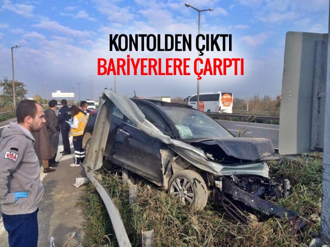 Kontrolden çıkan otomobil, bariyerlere girdi