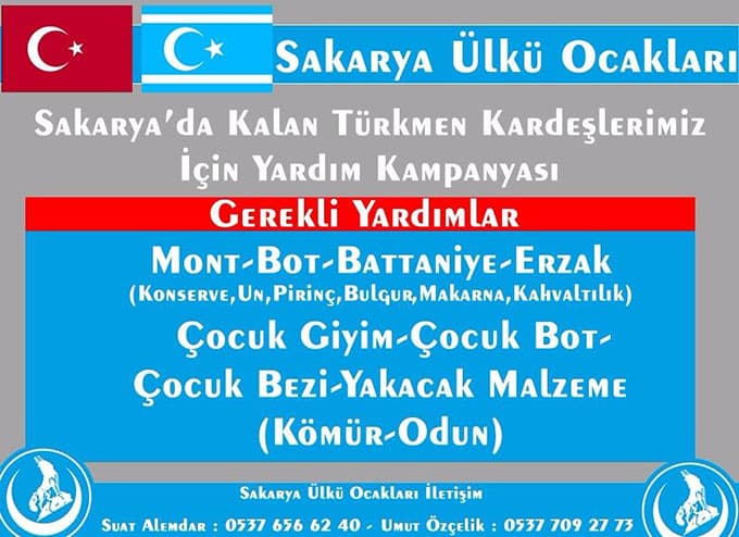 Sakarya Ülkü Ocaklarından Türkmenlere yardım kampanyası