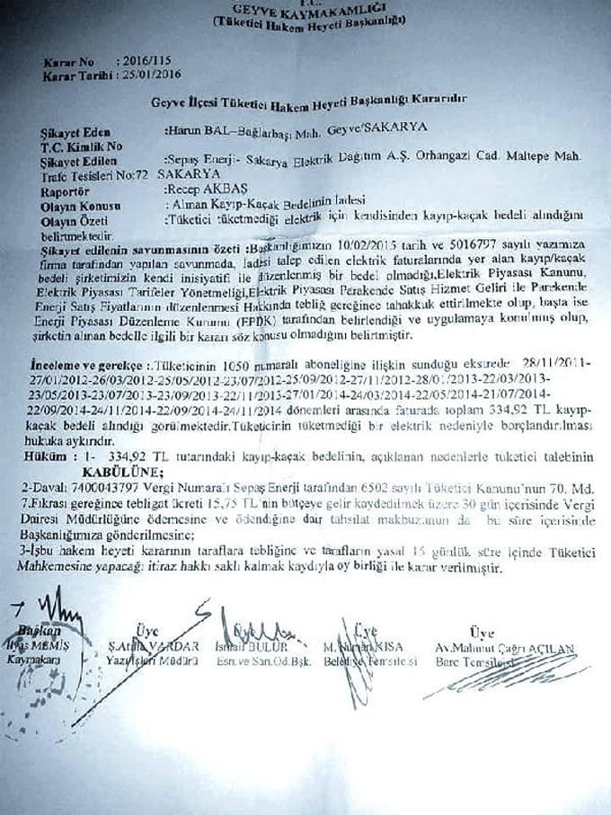 Elektrikteki kayıp kaçak bedelinde tüketici haklı bulundu