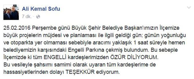 Engelli alanına park eden ilçe başkanına tepki!