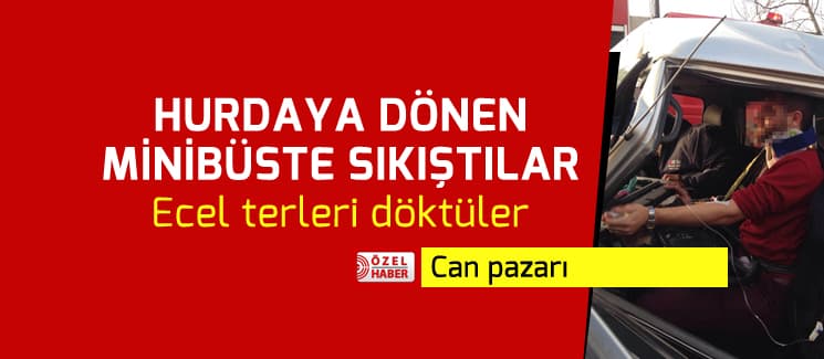 Direğe çarpan minibüste sıkıştılar