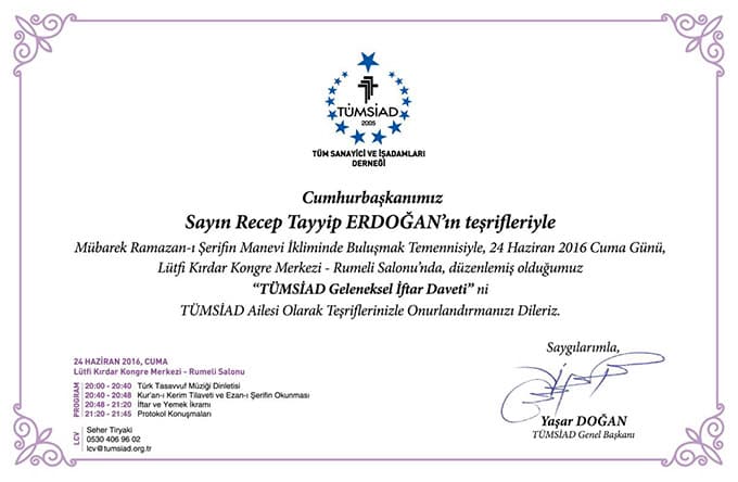 Cumhurbaşkanı Erdoğan TÜMSİAD iftarına katılacak