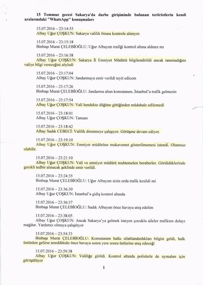 Darbeci hainlerin WhatsApp yazışmaları yayınlandı