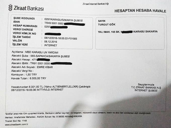 Karasu halkı, Halep için 100 çuval un gönderdi.