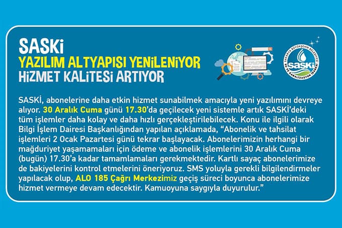 SASKİ, yeni yazılımını devreye alıyor