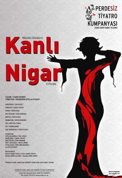 <p><font face="Arial" size="2"><strong>Bu Sefer Kanlı Nigar Atak&ouml;y'de</strong></font></p><p><font face="arial,helvetica,sans-serif" size="2">Tuluat Tiyatrosu'nun unutulmaz eseri Sadık Şendil&rsquo;in yazdığı<font color="#333399"> &lsquo;&rsquo;Kanlı&nbsp;Nigar&rsquo;&rsquo;</font> m&uuml;zikali Atak&ouml;y Yunus Emre K&uuml;lt&uuml;r Merkezi Turhan Tuzcu sahnesinde <font color="#333399">28 Şubat 2009</font> cumartesi saat: <font color="#333399">20.30&rsquo;da</font> sahne alacak. Biletlerin şimdiden bitme noktasına geldiği haberi t&uuml;m organizasyon yetkililerini ve oyuncuları sevindirdi.</font></p><p><font face="arial,helvetica,sans-serif" size="2"><strong>İşte&nbsp;O Profesyoneller:<br /></strong><br /></font><font face="arial,helvetica,sans-serif" size="2">İ.Atilla Atasoy, Eda Ateş&ccedil;i, Erdi &Ccedil;&ouml;mlek&ccedil;ioğlu, Cansu Tokyay, Engin Gen&ccedil;, Hayrullah Keleş, Utku &Ccedil;olakoğlu, Sena Karabaş, Ebru &Uuml;nal, Ayta&ccedil; &Ccedil;i&ccedil;ek, Eray Tuzcuoğlu, Melis Erman, Gamze Erdoğan</font></p><p><font face="arial,helvetica,sans-serif" size="2"><strong>M&uuml;zisyenler-</strong>Yaşar Tokyay(Klavye), Semih Altunal(Klarnet), Caner Tokyay(Gitar), </font><font face="arial,helvetica,sans-serif" size="2">Eren Cengiz(Darbuka), İbrahim Tetikel (vokalist).</font></p><p><font face="arial,helvetica,sans-serif" size="2">Perdesiz Tiyatro Kumpanyası yetkilileri konuyla ilgili şunları s&ouml;yledi: <font color="#333399">&quot;<strong> </strong></font></font><font face="arial,helvetica,sans-serif" size="2" color="#333399"><strong>Turnelerimizin ger&ccedil;ekleşmesinde destek olan Sakarya B&uuml;y&uuml;kşehir Belediyesi Başkanı Aziz Duran&rsquo;a, Sakarya B&uuml;y&uuml;kşehir Belediyesi Ulaşım Daire Başkanlığı'na, G&uuml;rtaş Yapı Denetim, Quick Media, Adalife Dergisi, İskenderoğlu Kebap Salonu, www.sakaryarehberim.com&rsquo;a ve yerel g&ouml;rsel&amp;yazılı medya mensuplarına ayrıca t&uuml;m Sakarya halkına sonsuz teşekk&uuml;rler&hellip;&quot;</strong></font></p>